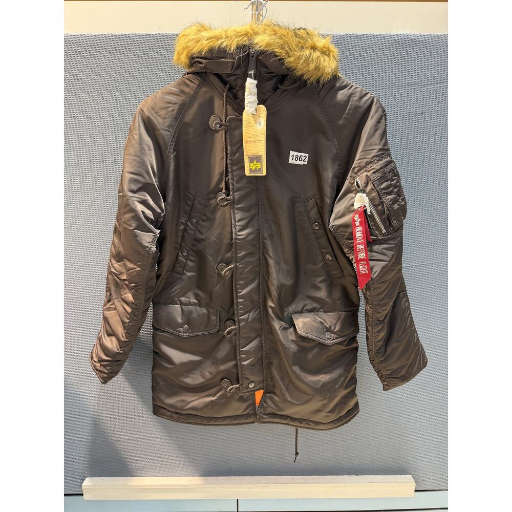 Alpha Industries Cold Weather Jacket‎ Slim-Fit Men Sz S Brown Brand New